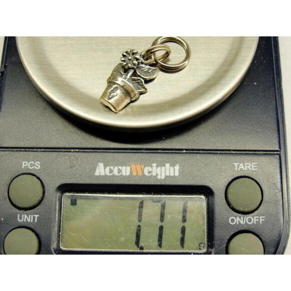 925 Flower Pot Signed "UP" Sterling Silver Pendant Charm Patina Vintage - Picture 3 of 7